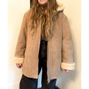 Vintage St. John’s Bay Washable Tan Leather Suede & Faux Shearling Fur Coat- XL